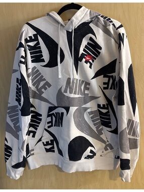 Nike Sportswear multi-logo pullover hoodie White mens large